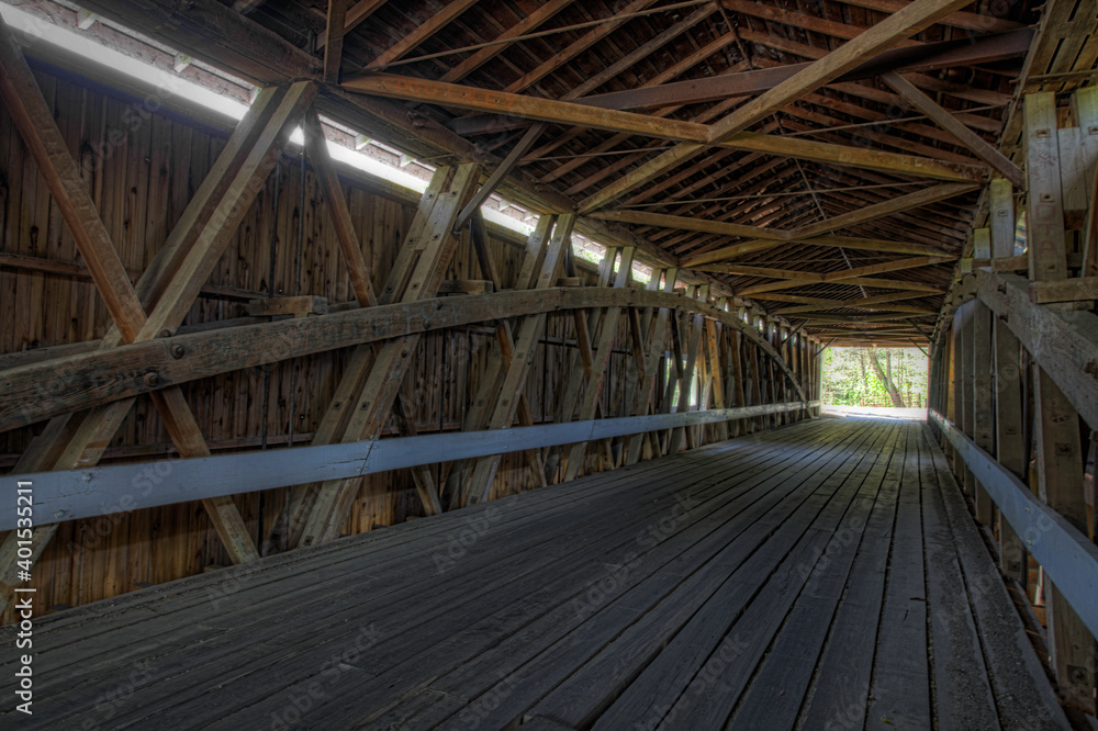 Interior of Adams Mill Covered Bridge in Indiana, United States