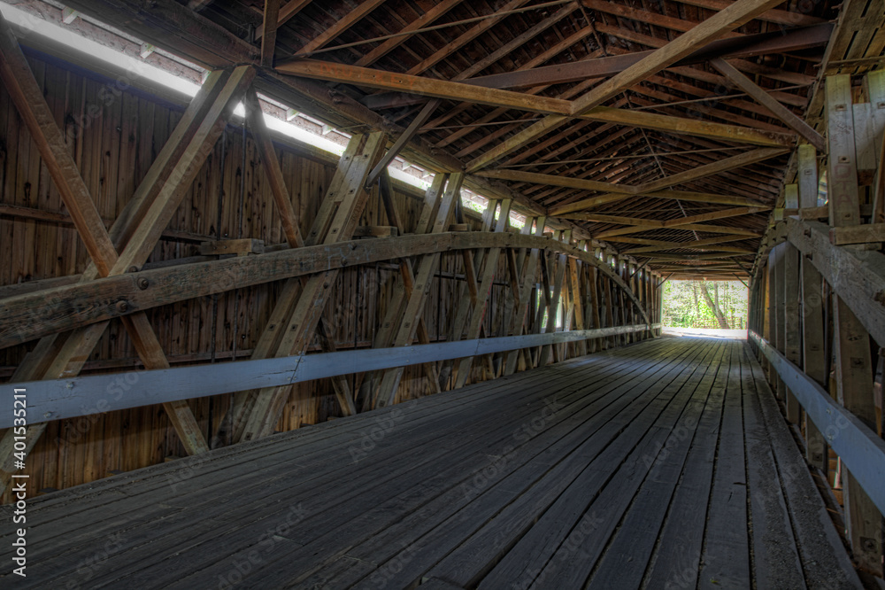 Interior of Adams Mill Covered Bridge in Indiana, United States Interior of Adams Mill Covered Bridge in Indiana, United States