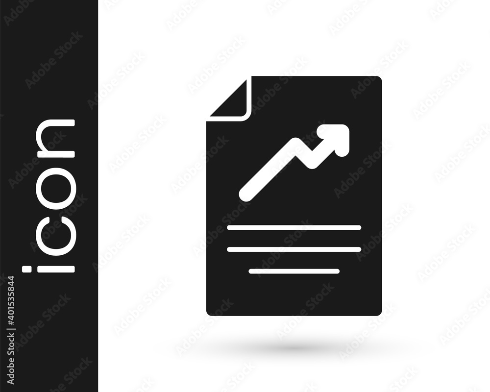 Black Document with graph chart icon isolated on white background. Report text file icon. Accounting sign. Audit, analysis, planning. Vector. Black Document with graph chart icon isolated on white background. Report text file icon. Accounting sign. Audit, analysis, planning. Vector.