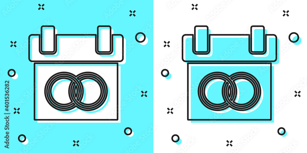 Black line Calendar icon isolated on green and white background. Event reminder symbol. Random dynamic shapes. Vector. Black line Calendar icon isolated on green and white background. Event reminder symbol. Random dynamic shapes. Vector.