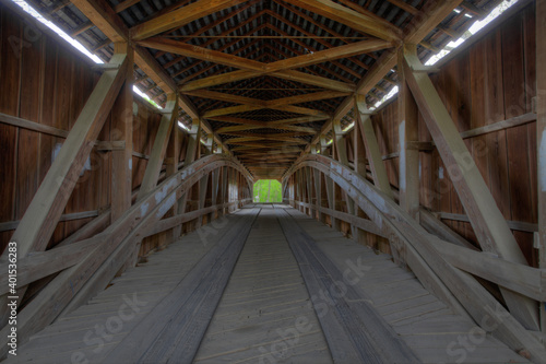 Interior of Cox Ford Covered Bridge in Indiana, United States © Harold Stiver