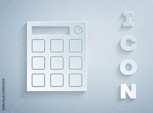 Paper cut Drum machine music producer equipment icon isolated on grey background. Paper art style. Vector.