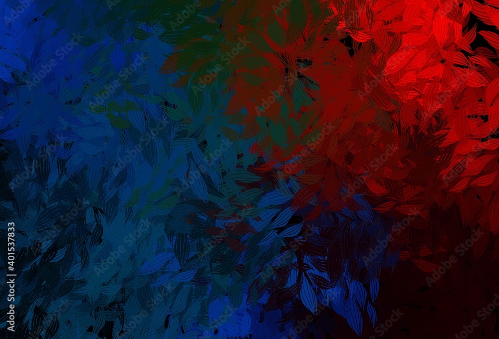 Dark Blue, Red vector abstract backdrop with leaves.