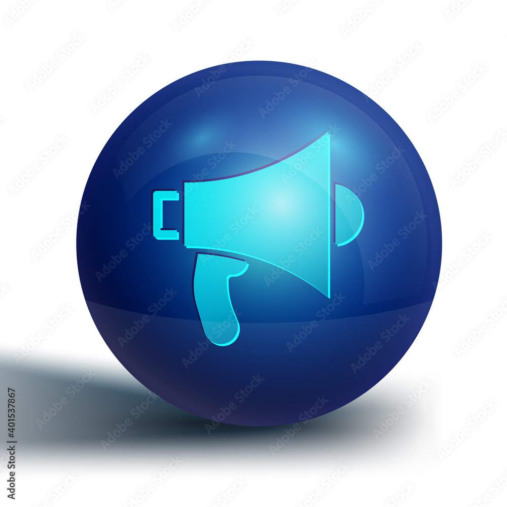 Blue Megaphone icon isolated on white background. Speaker sign. Blue circle button. Vector. Blue Megaphone icon isolated on white background. Speaker sign. Blue circle button. Vector.