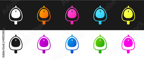 Set Toilet urinal or pissoir icon isolated on black and white background. Urinal in male toilet. Washroom, lavatory, WC. Vector.