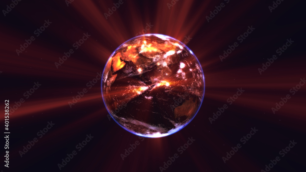 earth globe with glowing details and light rays. 3d illustration. earth globe with glowing details and light rays. 3d illustration.