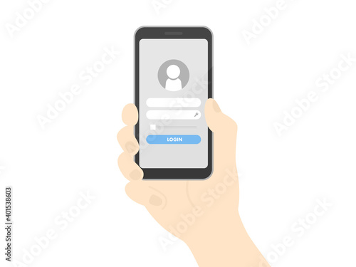 ログイン画面が表示されたスマートフォン画面のイラスト