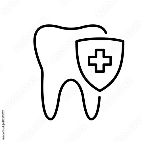 Dental Care icon. Dental Shield Tooth Protection. Healthy teeth and shield, anti-caries and protection bacteria. Teeth, insurance symbol.