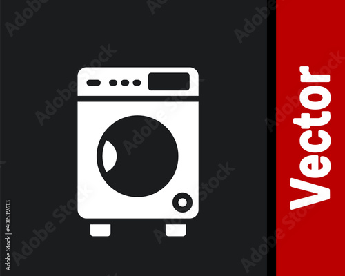 White Washer icon isolated on black background. Washing machine icon. Clothes washer - laundry machine. Home appliance symbol. Vector.