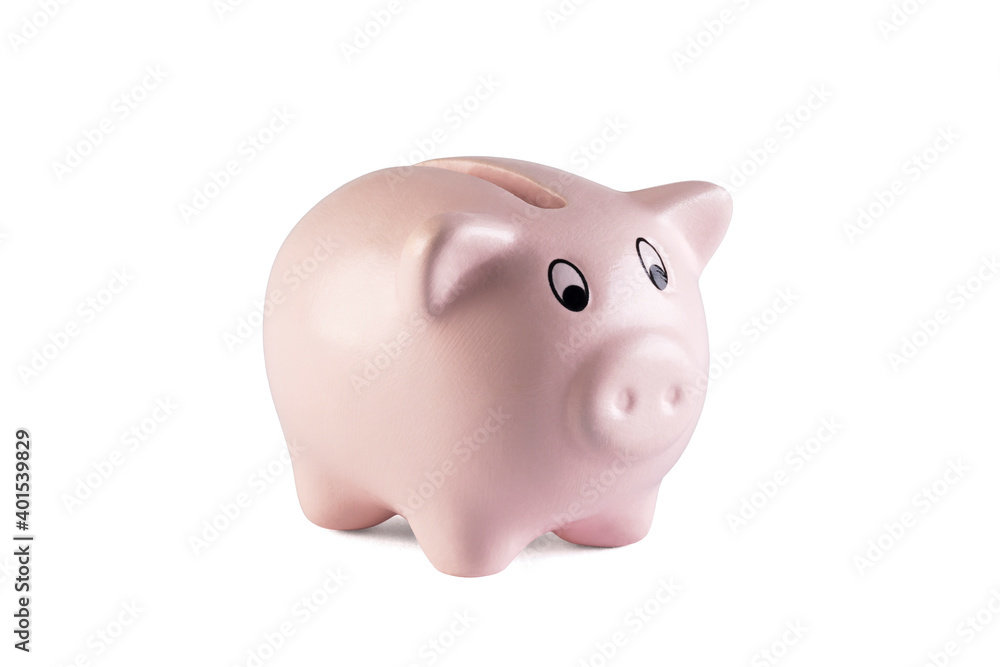 Pink piggy bank on white background with clipping path