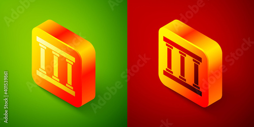 Isometric Prison window icon isolated on green and red background. Square button. Vector.