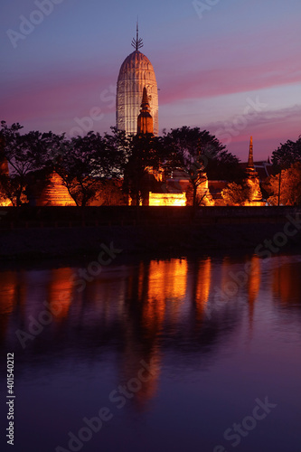 Wat Phutthaisawan Ancient Temple on the Chao Phraya River Bank at Twilight, Ayutthaya, Thailand © jobi_pro