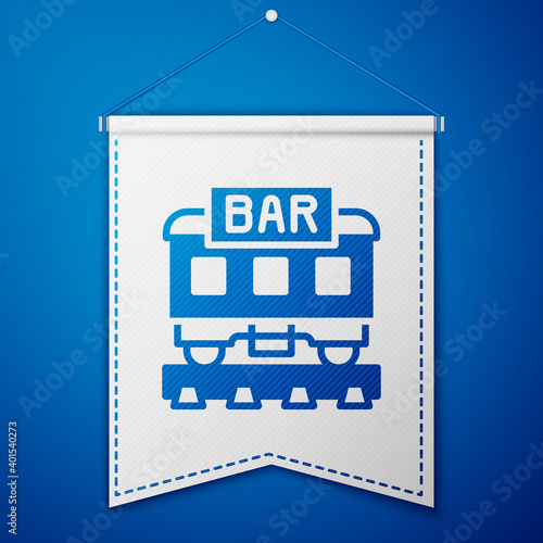 Blue Restaurant train icon isolated on blue background. White pennant template. Vector.