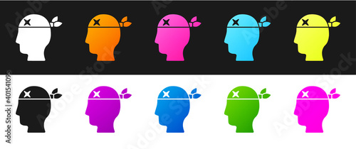 Set Pirate captain icon isolated on black and white background. Vector.