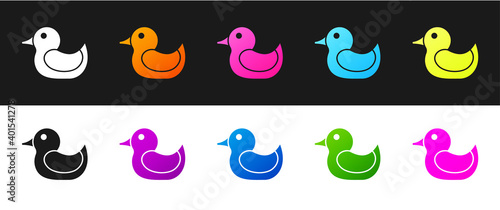 Set Rubber duck icon isolated on black and white background. Vector.
