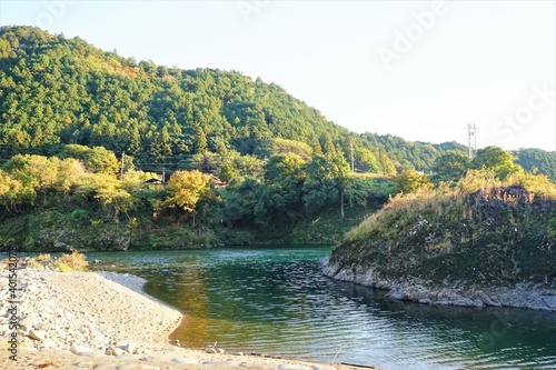 Landscape of Nagara River  Nagara-gawa  in Gifu  Japan -                                                         
