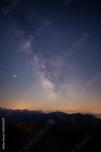 Sunset and Milky Way over the alps