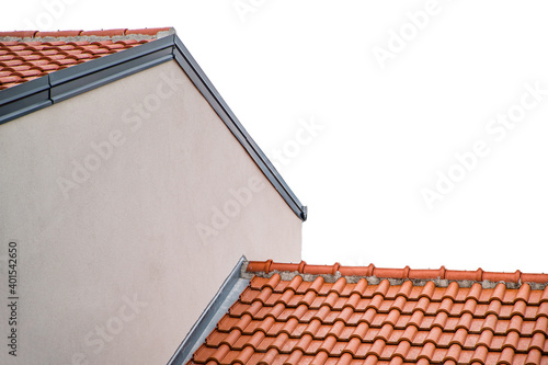 roof of the house with orange tiles on a white background. isolate