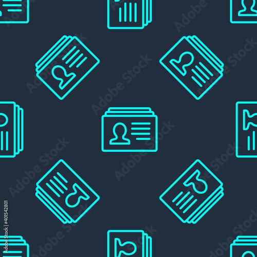 Green line Resume icon isolated seamless pattern on blue background. CV application. Searching professional staff. Analyzing personnel resume. Vector.