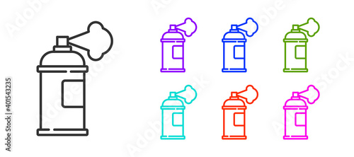 Black line Paint spray can icon isolated on white background. Set icons colorful. Vector.