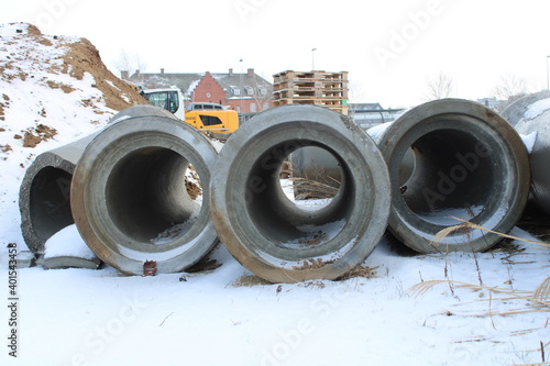 concrete pipes on snow