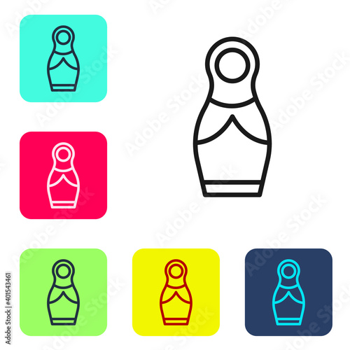 Black line Russian doll matryoshka icon isolated on white background. Set icons in color square buttons. Vector.