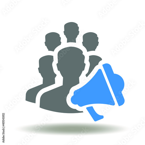 People group with megaphone vector icon. Announcement symbol. Demonstration sign. Social activity logo.