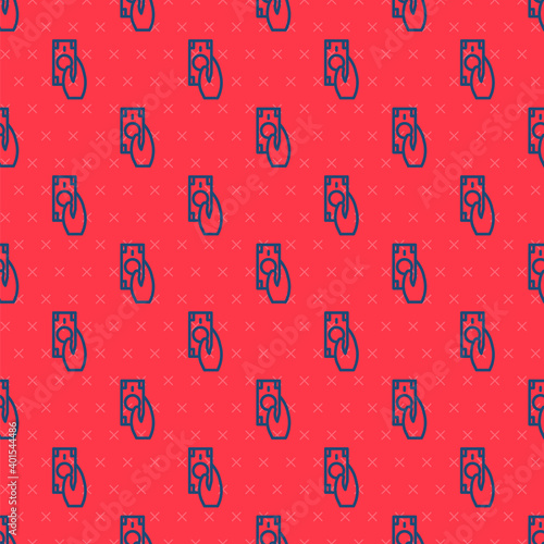 Blue line Fast payments icon isolated seamless pattern on red background. Fast money transfer payment. Financial services, fast loan, time is money, cash back concept. Vector.