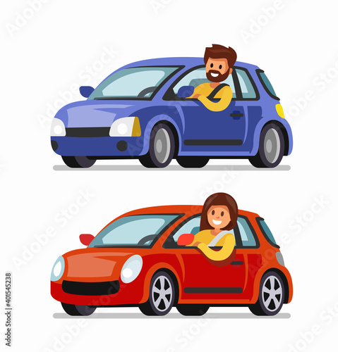 man and woman driving cars