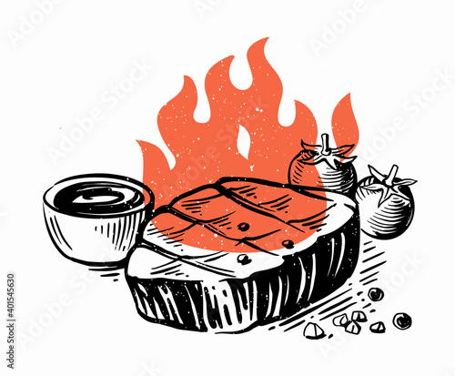 barbecue beef steak sketch style