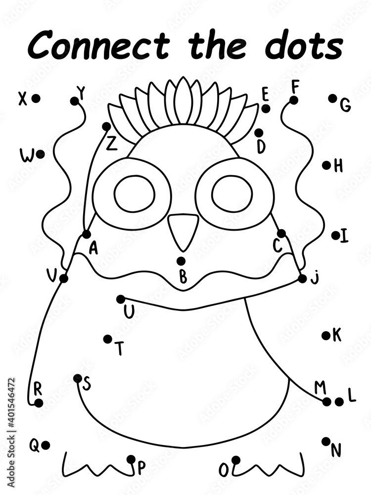 Dot to dot letters puzzle with penguin stock vector illustration