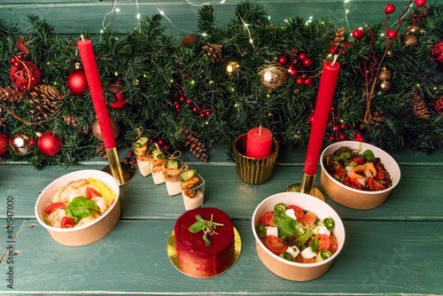 New Year's dishes in the New Year's interior
