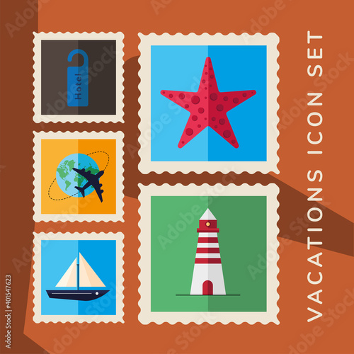 bundle of five vacations stamps icons