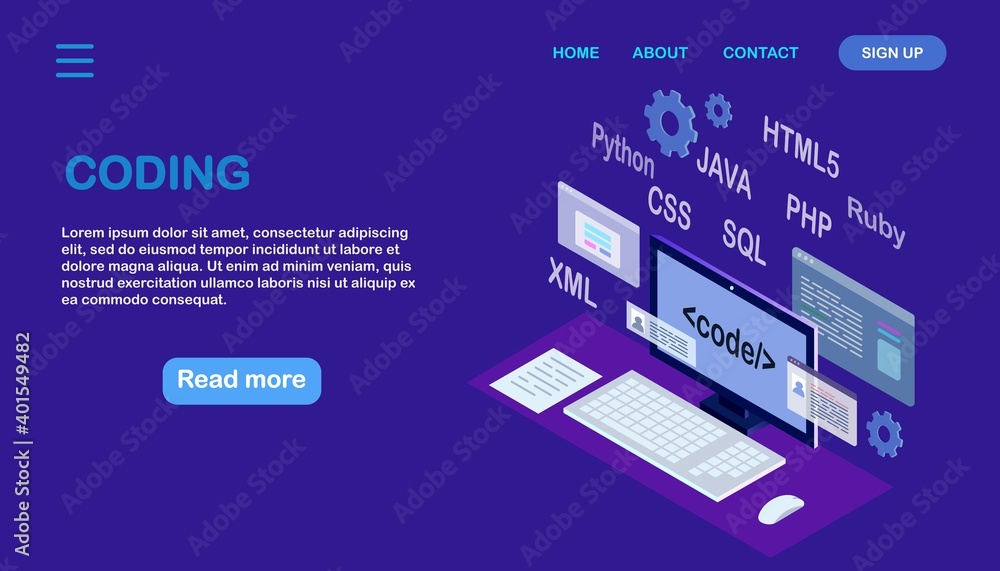 Software development, programming language, coding. Digital technology. Isometric laptop, computer Software development, programming language, coding. Digital technology. Isometric laptop, computer