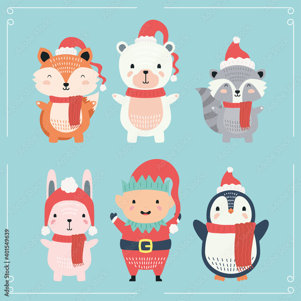 cute animal wearing christmas clothes characters cute animal wearing christmas clothes characters