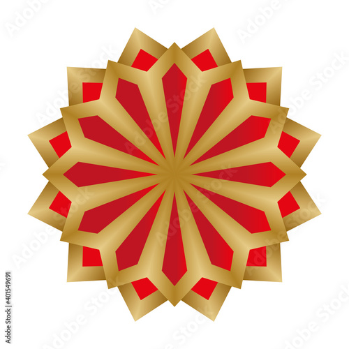 mandala in red and gold flower shaped vector design