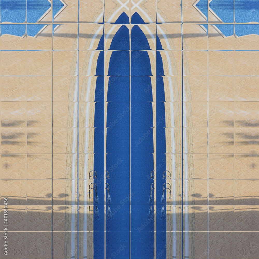 photograph of swimming pool area transformed into variations of