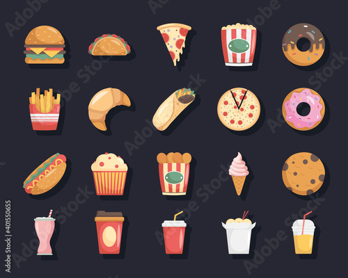 bundle of twenty fast food set icons