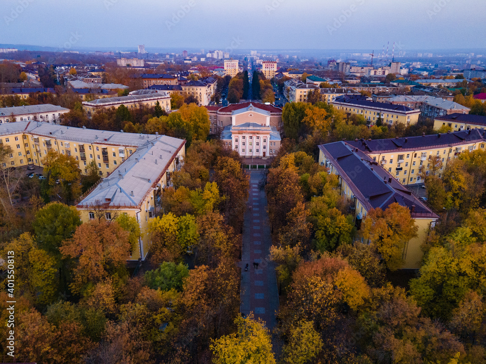 Obraz premium bird's eye view of the old city quarters at sunset
