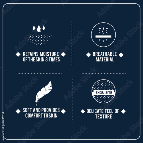 Sportswear Product and fabric feature icons, Active wear Performance icons and symbols for Sportswear products and garments, Fabric properties and textile  special feature signs and symbols icon set.
