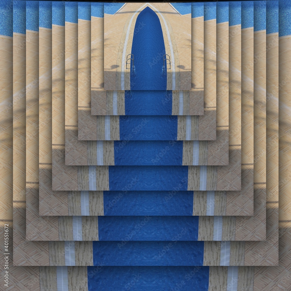 photograph of swimming pool area transformed into variations of