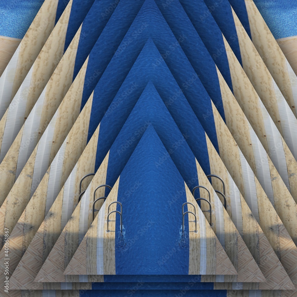 photograph of swimming pool area transformed into variations of