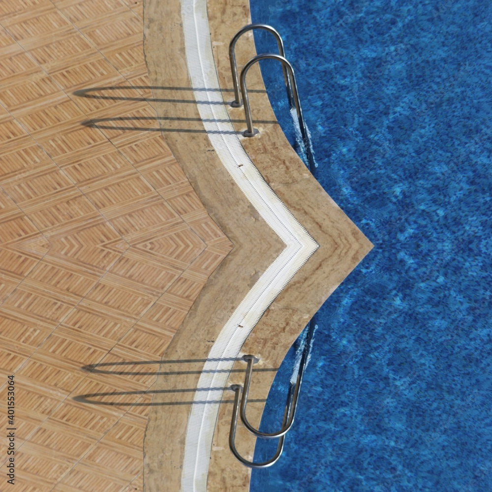 photograph of swimming pool area transformed into variations of