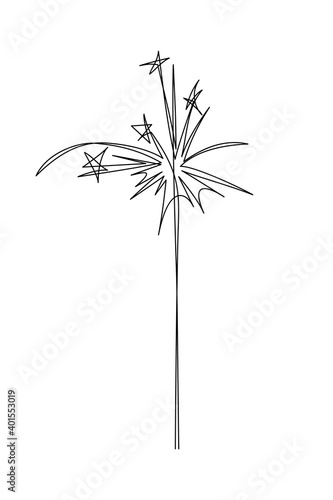Sparklers burning in continuous line art drawing style. Festive Bengal lights minimalist black linear design isolated on white background. Vector illustration
