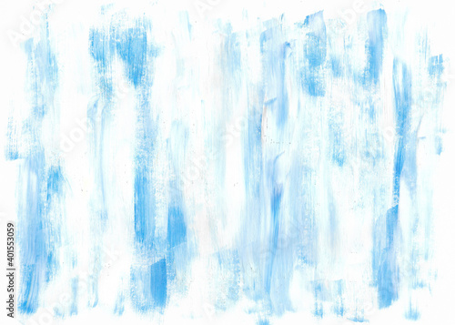 Blue and white hand drawn abstract acrylic background. Colorful brush strokes backdrop. Abstract design element.