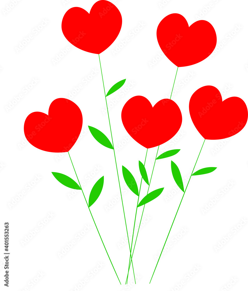 red hearts on green stems