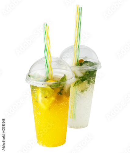 Cooling orange lemonade drink in plastic cup