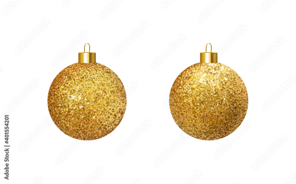 Set of vector golden realistic Christmas balls. New Year and Christmas glitter decorative elements. Set of vector golden realistic Christmas balls. New Year and Christmas glitter decorative elements.