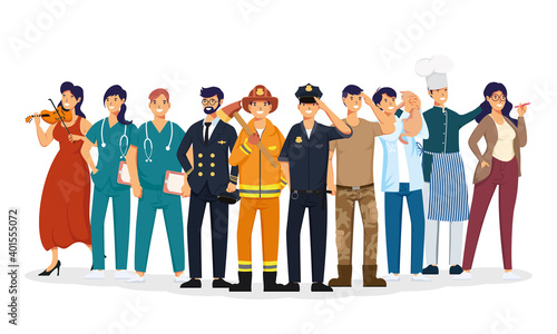 group of workers professions avatars characters