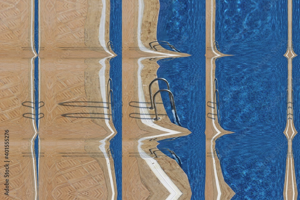 photograph of swimming pool area transformed into variations of